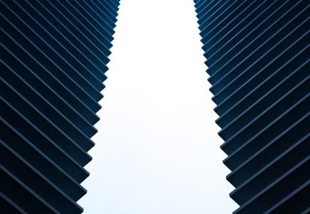Lenvi abstract image of two ribbed structures with white space in between
