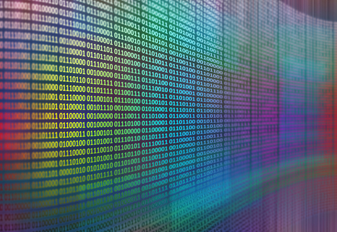 Abstract binary code with colourful digital glow, symbolising 5 top digital lending trends.