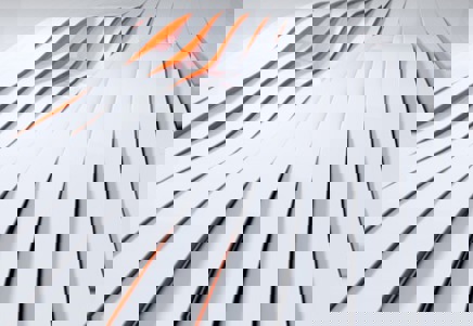 Abstract white flowing strips with orange glow, symbolising the AI business revolution and Microsoft's copilot launch