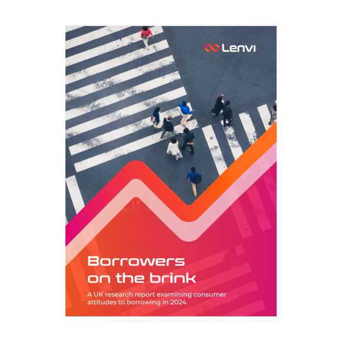 Report cover: 'Borrowers on the Brink 2024' with a graphic of people on a zebra crossing and an upward trend line