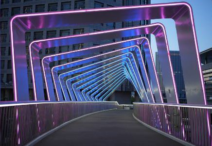 Futuristic illuminated tunnel walkway, symbolising PF1 delivering industry leading customer lending experiences - Lenvi Insights